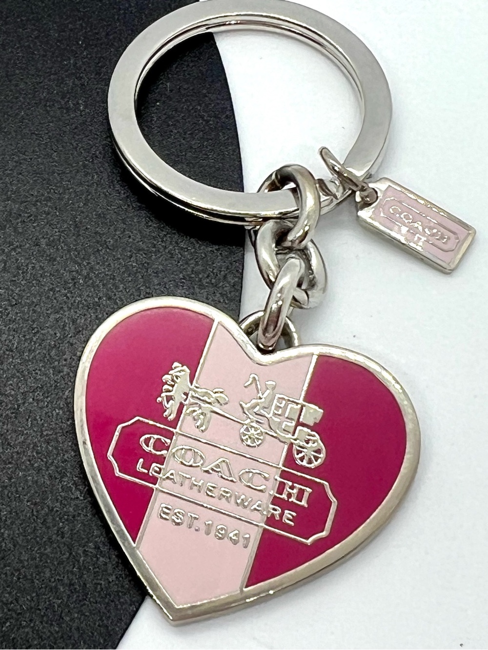 Vintage Y2K Coach Heritage Heart Keychain Bag Charm Pink Enamel Silver Tone